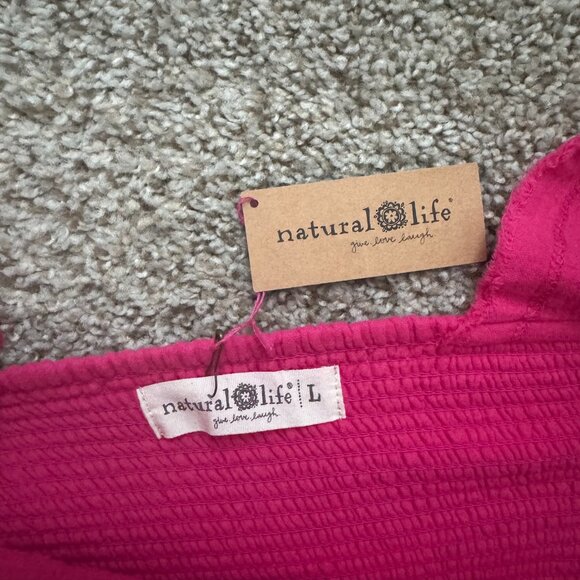 NEW Natural Life Boho Mini Dress Size Large Red Pink Colorblock Cotton Elastic - Picture 7 of 9